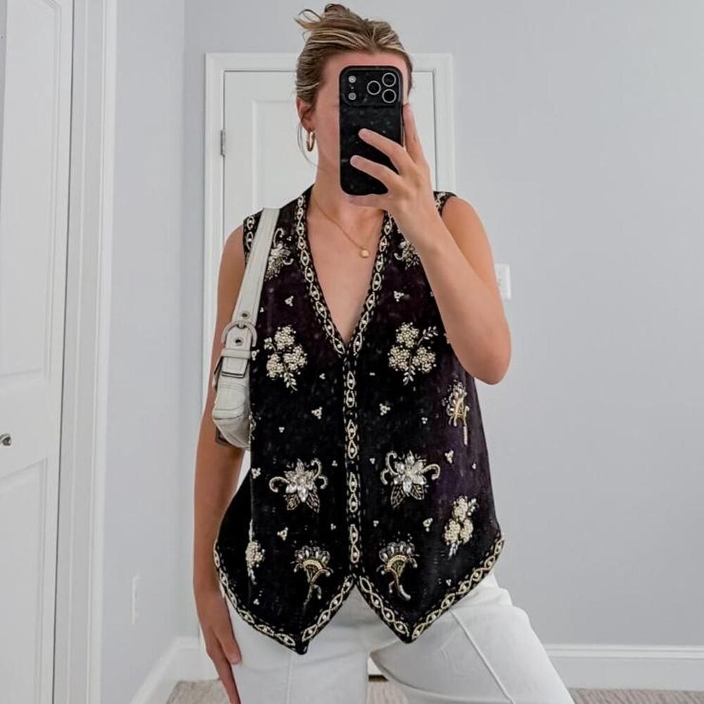 90s vintage beaded knit vest from yarnworks